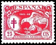 Spain 1945 Pro Tuberculosos 25 CTS Rojo Edifil 997. 997. Subida por susofe